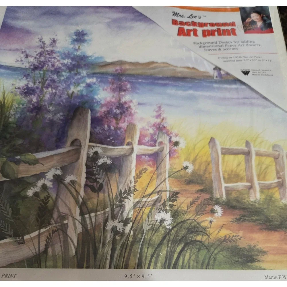 Art Print Floral Coastal Landscape Fence Mijun Lee 9.5x9.5 Fine Art Paper NEW
